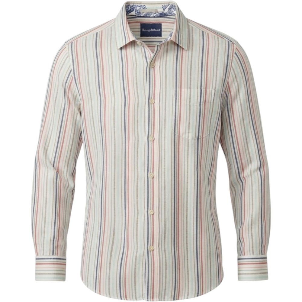Tommy Bahama Shirt Mens L Large Striped Long Sleeve Cotton Button Up Multicolor